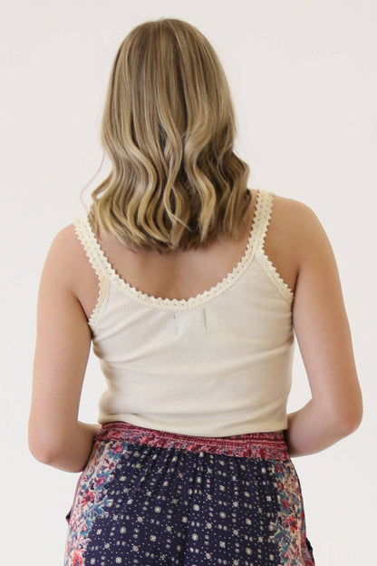 Lace Trim Rib Knit Cami Tank Top