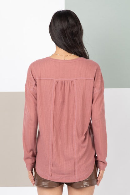 Casual Comfy Waffle Knit Henley Top