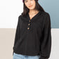 Raw Edge Knit Henley with Hooded Detail