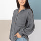 Raw Edge Knit Henley with Hooded Detail