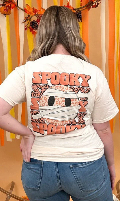 Spooky Leopard Smiley Graphic T-Shirt - Southern Sassy Boutique