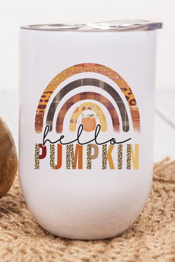 Fall Hello Pumpkin Orange Rainbow Wine Tumbler