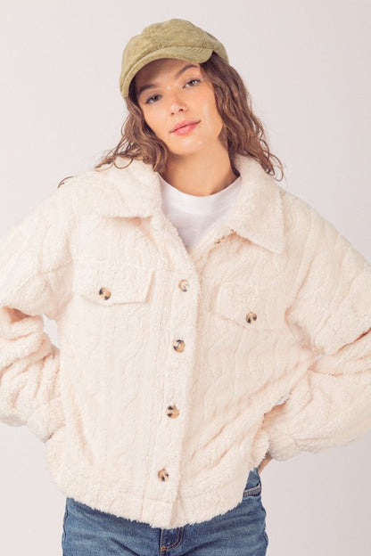 Cable Pattern Soft Fleece Faux Fur Jacket