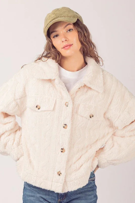 Cable Pattern Soft Fleece Faux Fur Jacket - Southern Sassy Boutique