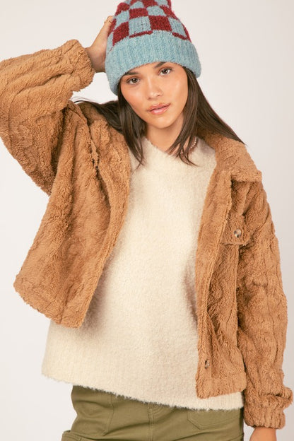 Cable Pattern Soft Fleece Faux Fur Jacket