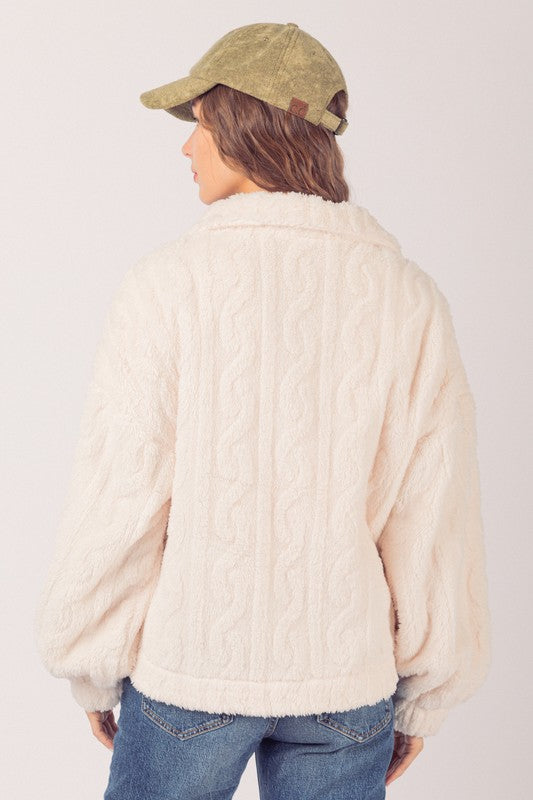 Cable Pattern Soft Fleece Faux Fur Jacket