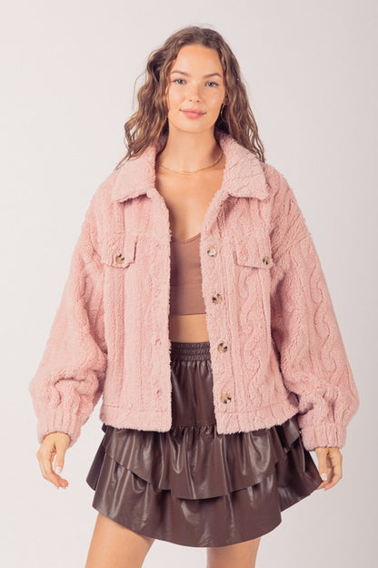 Cable Pattern Soft Fleece Faux Fur Jacket