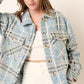 Sequin Plaid Oversized Shacket with Pockets