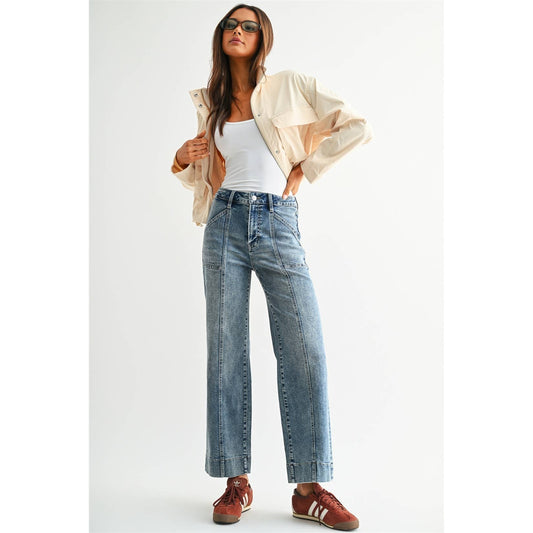 High Rise Wide Ankle Trouser Hem Jeans