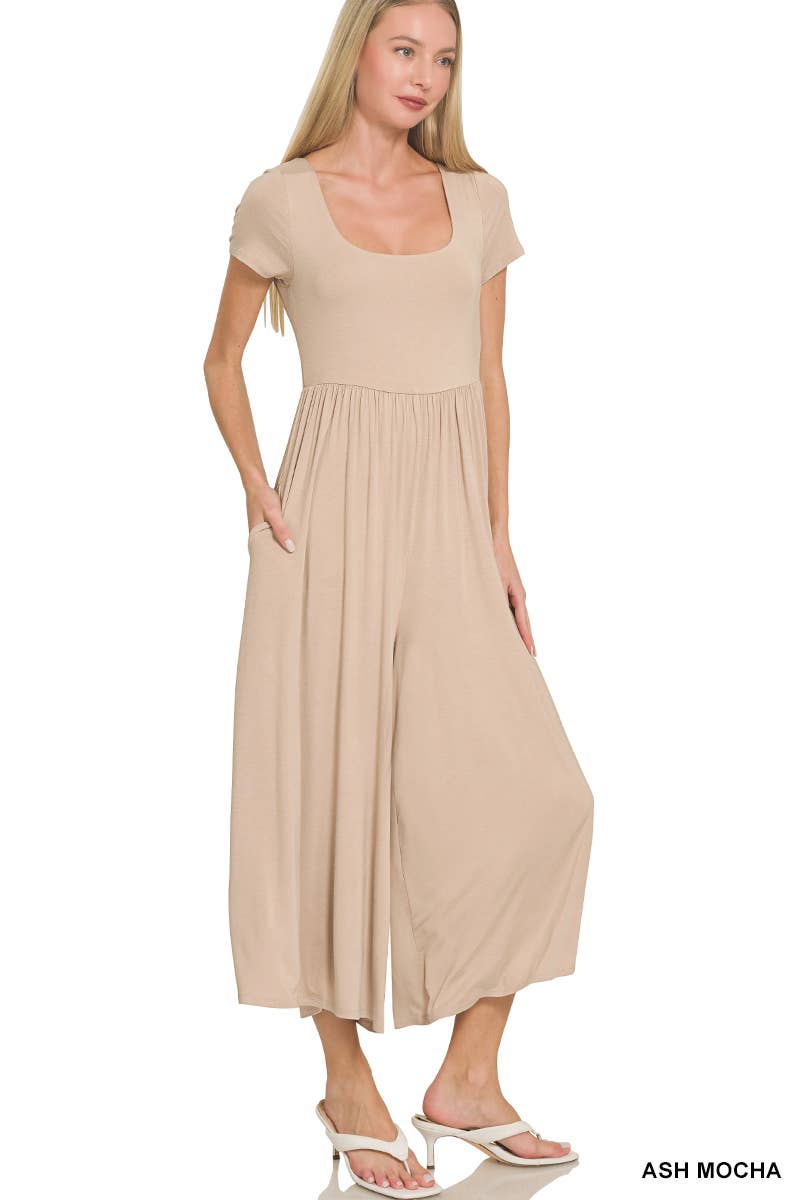 Double Layered Short Sleeve Jumpsuit with Pockets
