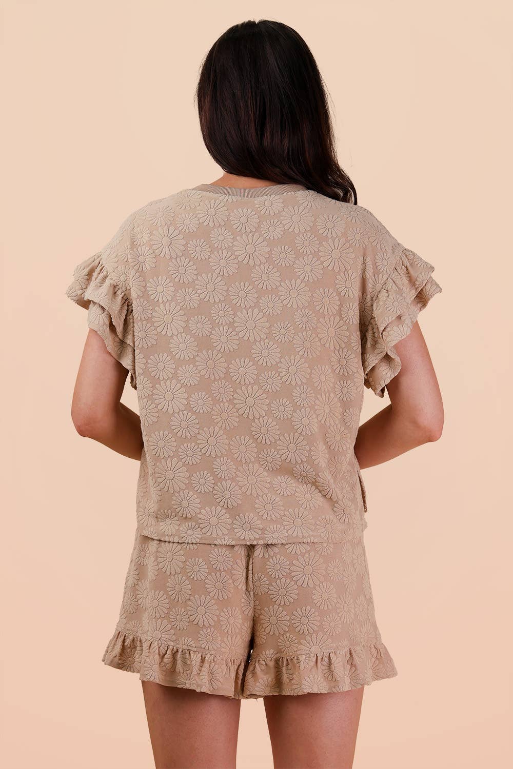 Curvy Floral Textured Knit Top & Shorts Set