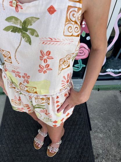 Printed Cropped Top and Shorts Set