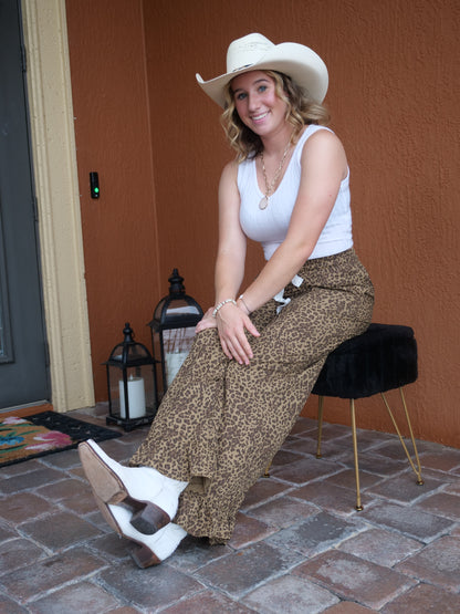 Leopard Ruffled Hem Detail with Front Lace Tie