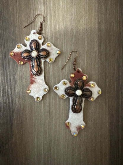 Animal Print Cross Earrings - Southern Sassy Boutique