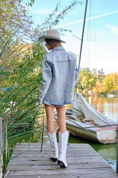 High Luxury Embellished Sparkle Stone Stripe Jacket - Southern Sassy Boutique