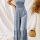Straps Smocked Bodice Wide Leg Floral Jumpsuit