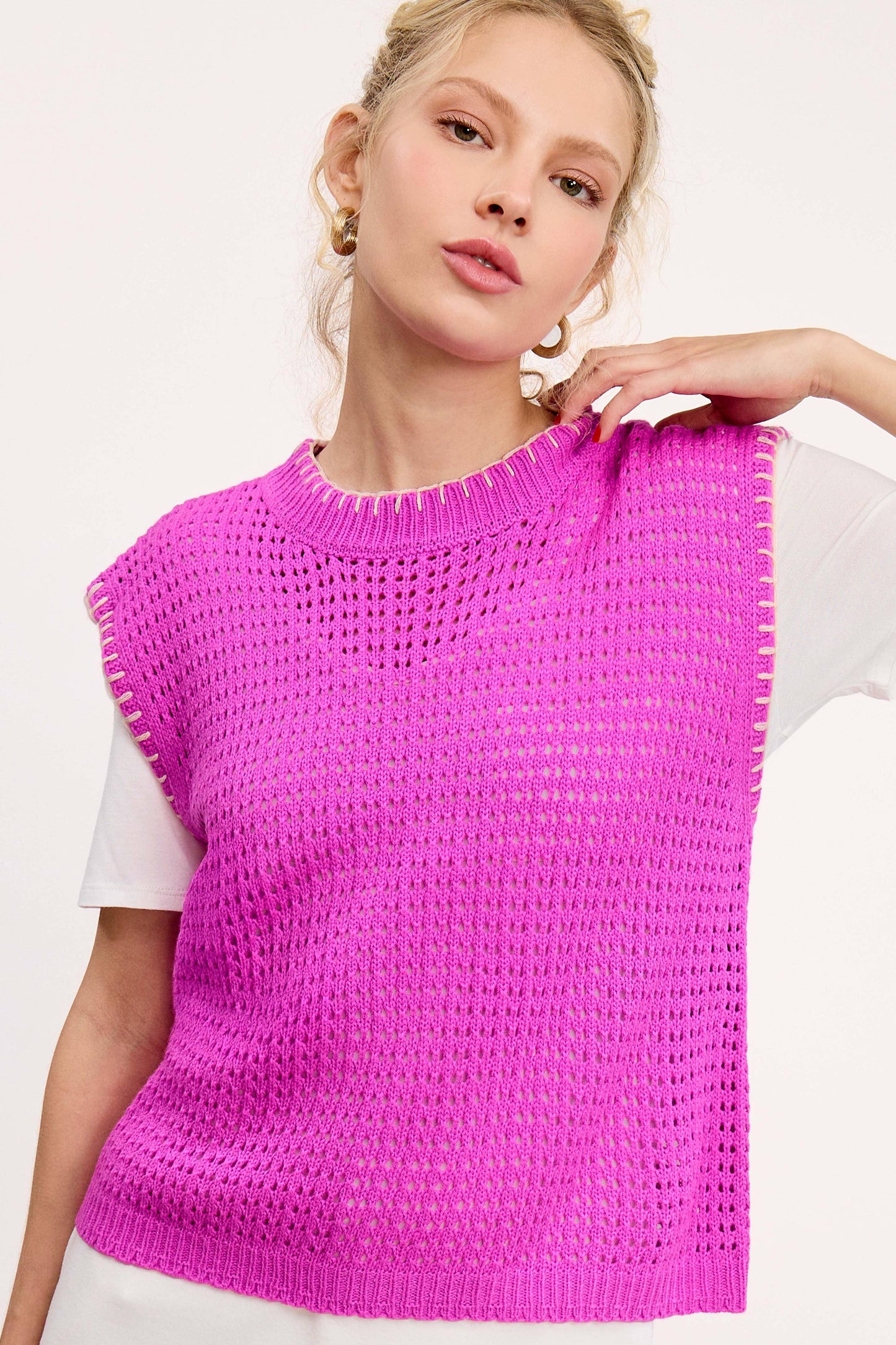 Crochet Knit Stitching Detailed Sleeveless Top - Southern Sassy Boutique