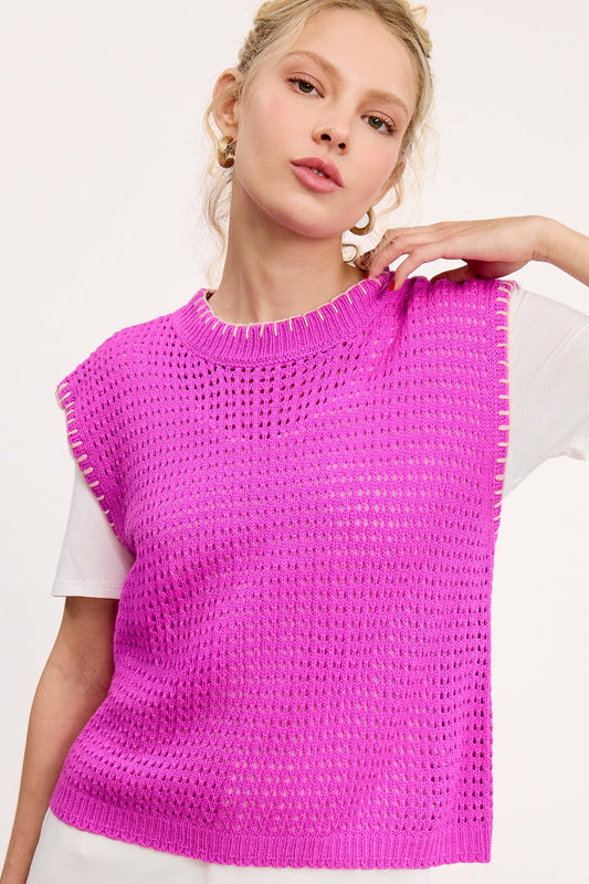 Crochet Knit Stitching Detailed Sleeveless Top - Southern Sassy Boutique