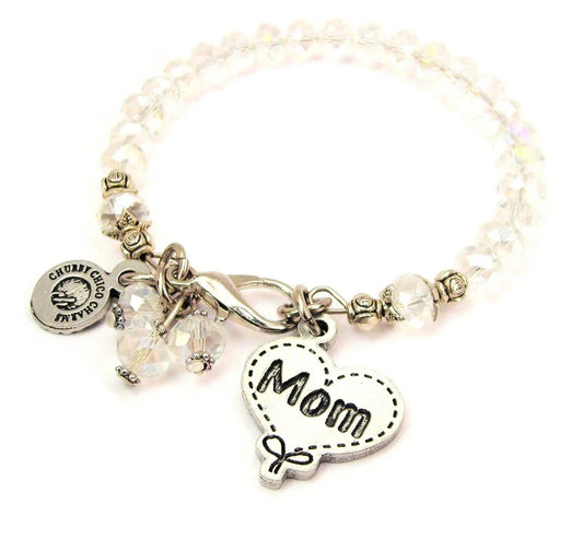 Mom Quilted Heart Splash Of Color Crystal Bracelet - Southern Sassy Boutique