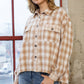 Yarn Dyed Mixed Contrast Crop Frayed Bottom Shirt