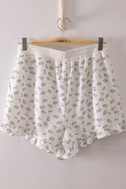 NT12635SET-Floral Printed Knit Comfy Top & Shorts Set