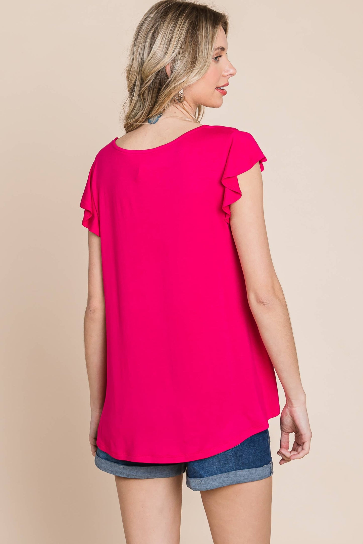 Curvy Solid Jersey Cut Out Bell Sleeves Top