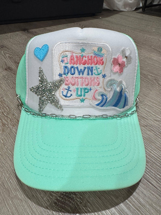 Anchors Down Bottoms Up Lake Vibes Trucker Hat - Southern Sassy Boutique