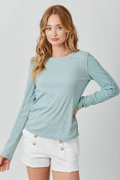Ribbed Braided Sleeve Top - Southern Sassy Boutique