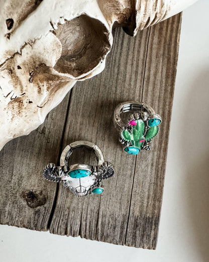 Western Pendant Adjustable Ring - Cactus | Steer  - Southern Sassy Boutique