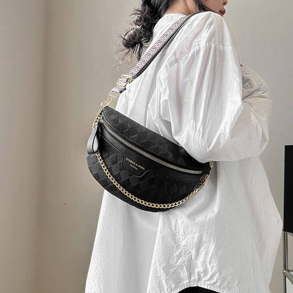Checkered Chain Strap PU Crossbody Chest Bag_CUAB00597