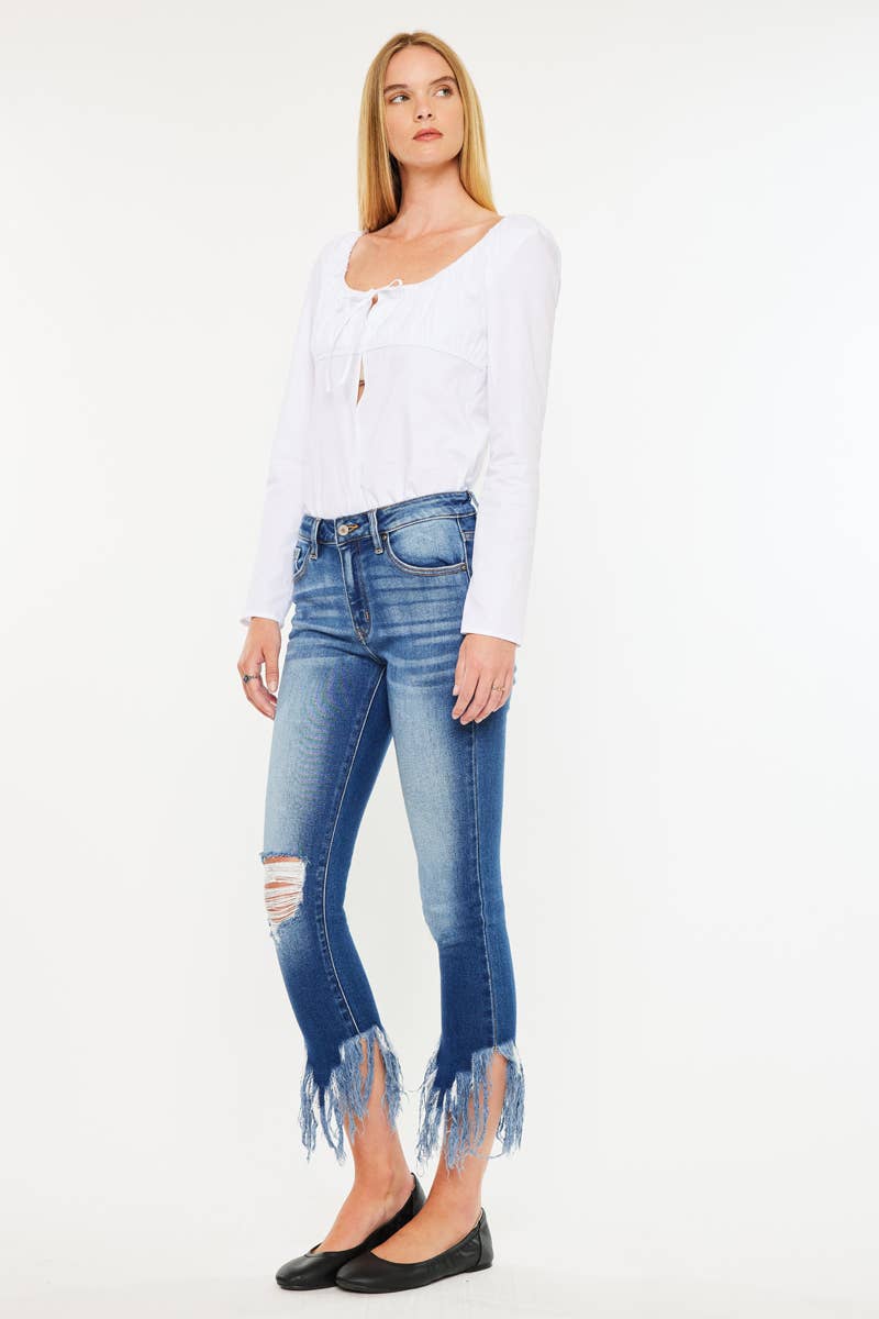 Mid Rise Hem Detail Ankle Skinny - KC9169D-OP - Southern Sassy Boutique