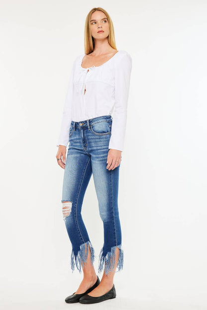 Mid Rise Hem Detail Ankle Skinny - KC9169D-OP - Southern Sassy Boutique