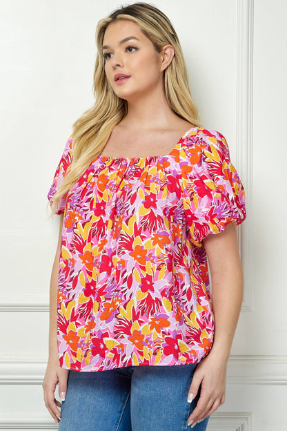 Curvy Short Sleeve Trapeze Blouse   