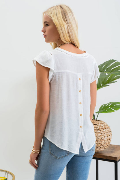 TULIP SLEEVE BACK BUTTON BLOUSE - Southern Sassy Boutique