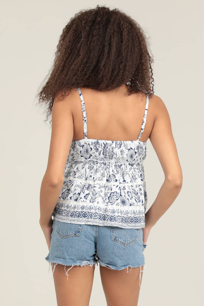 Eyelet Embroidered Print Cami Top