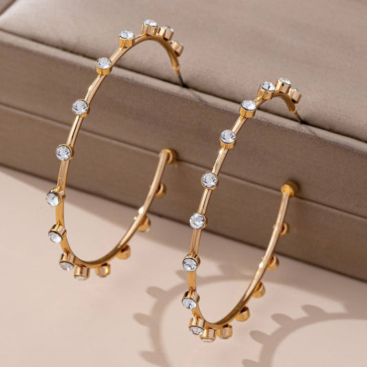 Crystal-Studded Gold Hoop Earrings