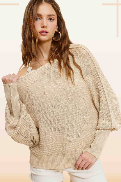 Lightweight Dolman Sleeve Boat Neck Sweater Top