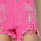 Distressed Frayed Detail Fringe Rhinestone Denim