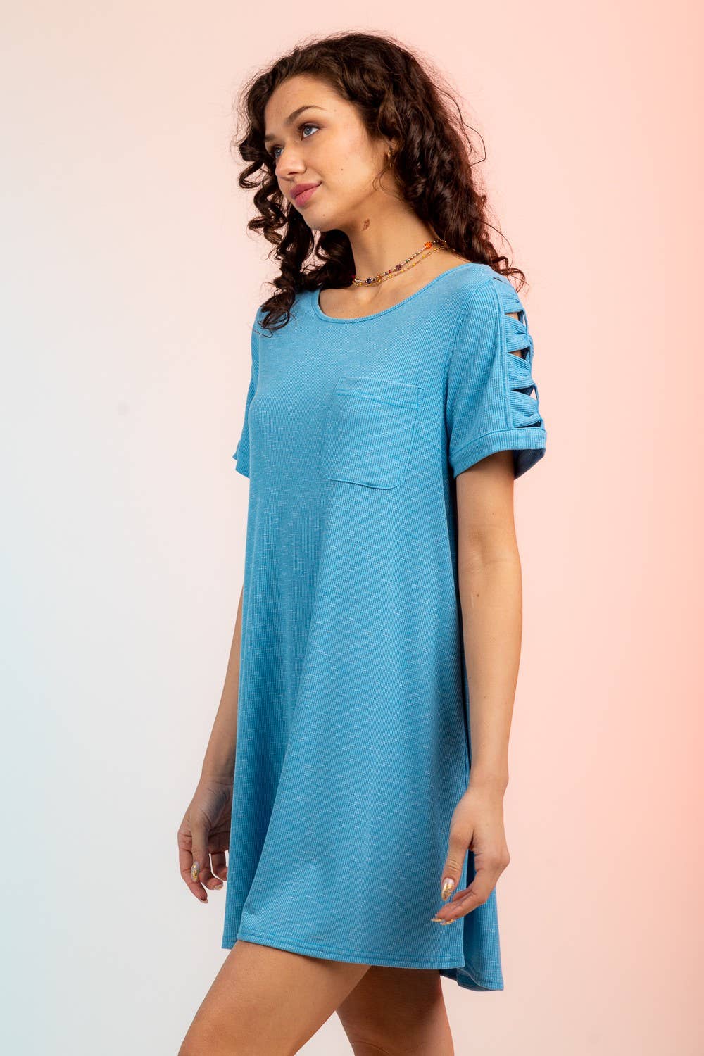 Ruched Cutout Sleeve Tee Dress