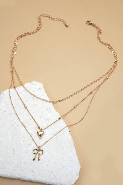 Multi-Layer Boa & Heart Charm Necklace