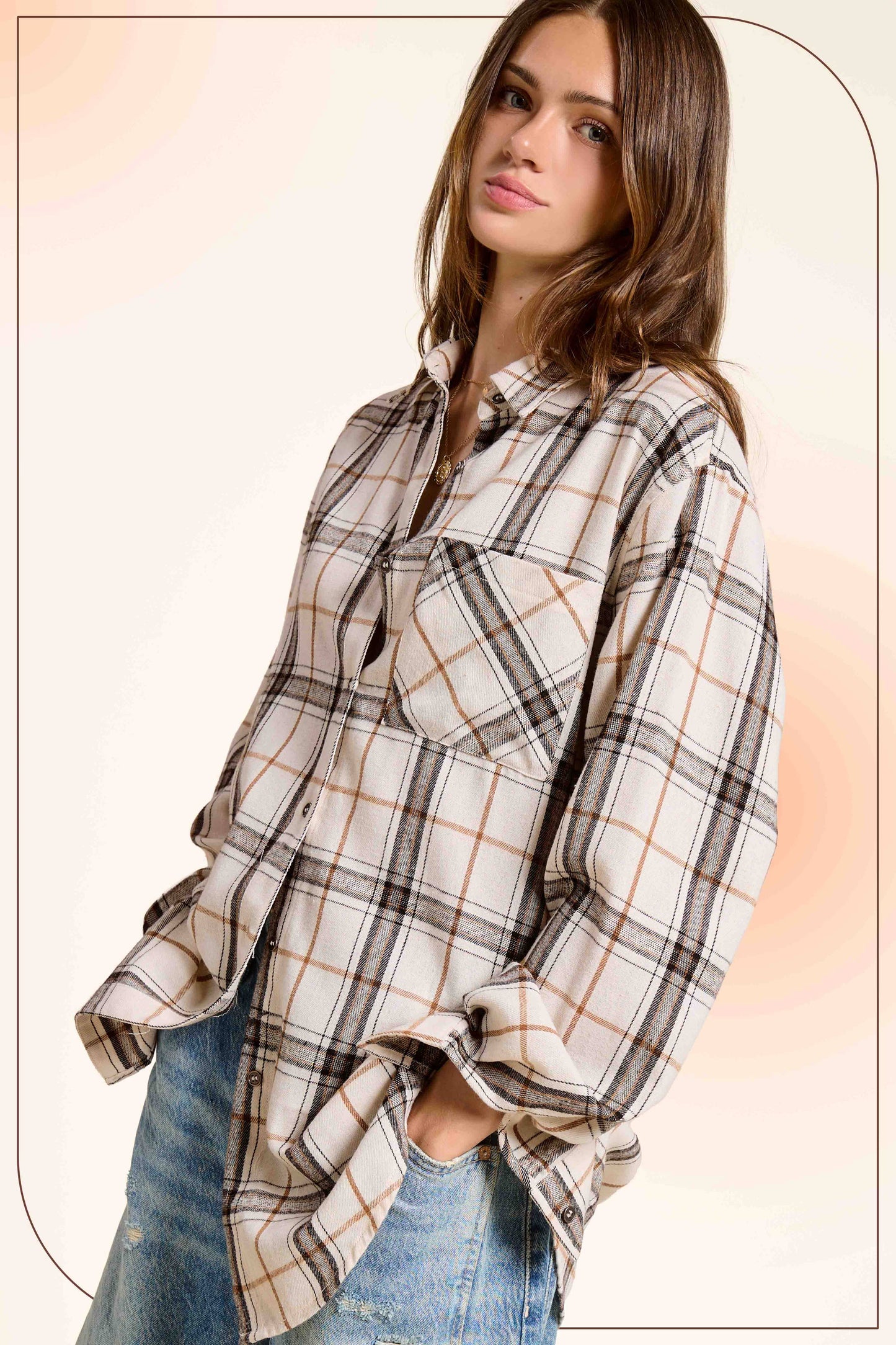 Loose Fit Button-Down Soft Fabric Plaid Shirts