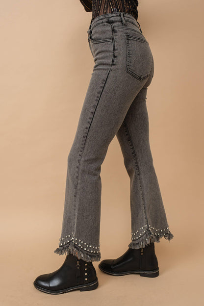 Destressed Bottom Edge w/ Rhinestone Jeans - Southern Sassy Boutique