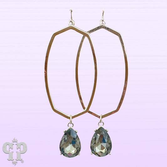 Hexagon and teardrop charm earring