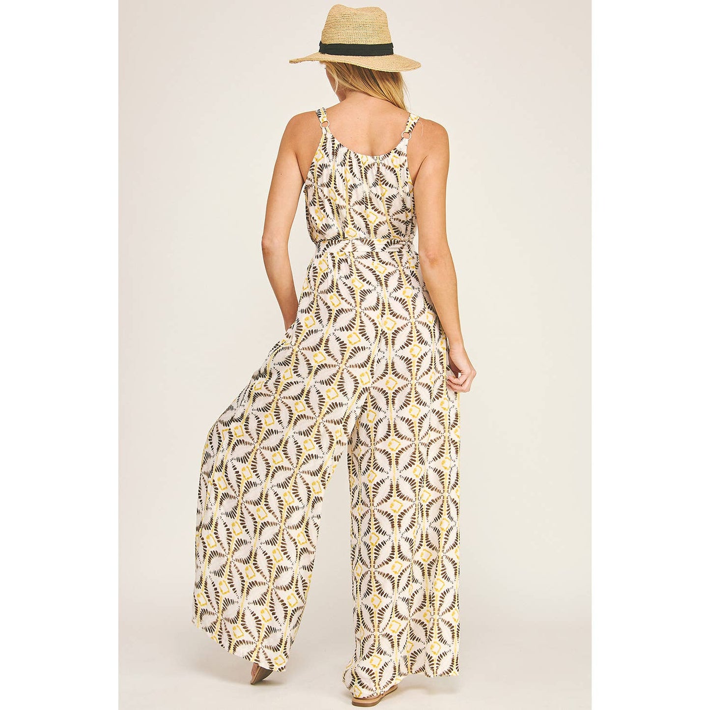 Tie Waist Wide Leg Jumpsuit with Bead Detail