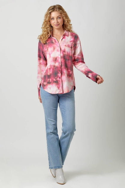 Bleach Dyed Plaid Shacket - Southern Sassy Boutique