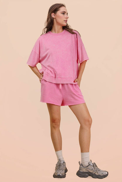 PLUS SIZE Mineral Washed Knit Casual Top & Shorts