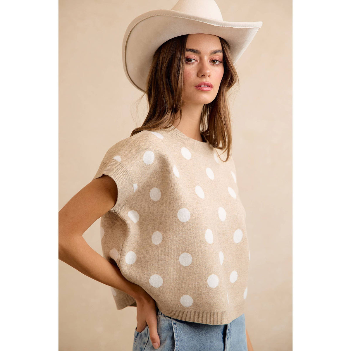 Polka Dot Knit Sleeveless Sweater