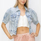 Shirring Sleeve Crop Denim Jacket
