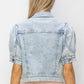 Shirring Sleeve Crop Denim Jacket