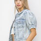 Shirring Sleeve Crop Denim Jacket